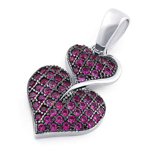 Sterling Silver Stack Hearts Ruby CZ Pendant