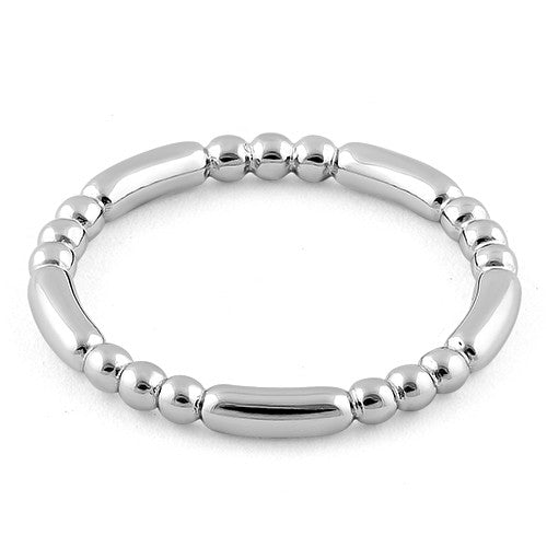 Rhodium Plated Stackable Bead and Bar Ring