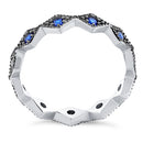 Sterling Silver Stackable Ridged Eternity Blue Spinel CZ Ring