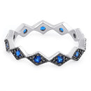 Sterling Silver Stackable Ridged Eternity Blue Spinel CZ Ring