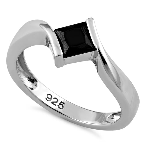 Sterling Silver Stuck in Between Square Black CZ Ring