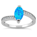 Sterling Silver Stylish Blue Lab Opal Marquise Cut & Clear CZ Ring
