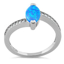 Sterling Silver Stylish Blue Lab Opal Marquise Cut & Clear CZ Ring