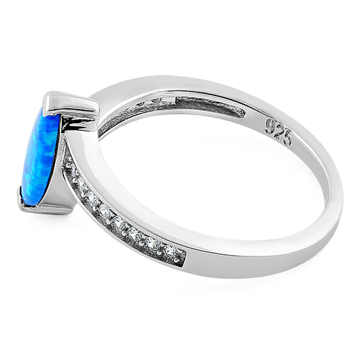 Sterling Silver Stylish Blue Lab Opal Marquise Cut & Clear CZ Ring