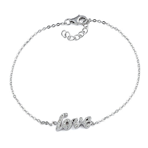 Sterling Silver Stylish 'Love' Clear CZ Bracelet