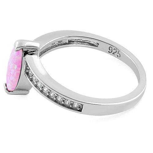 Sterling Silver Stylish Pink Lab Opal Marquise Cut & Clear CZ Ring