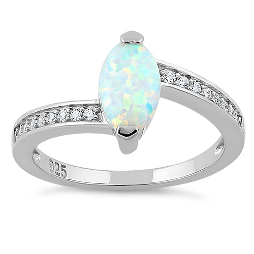 Sterling Silver Stylish White Lab Opal Marquise Cut & Clear CZ Ring