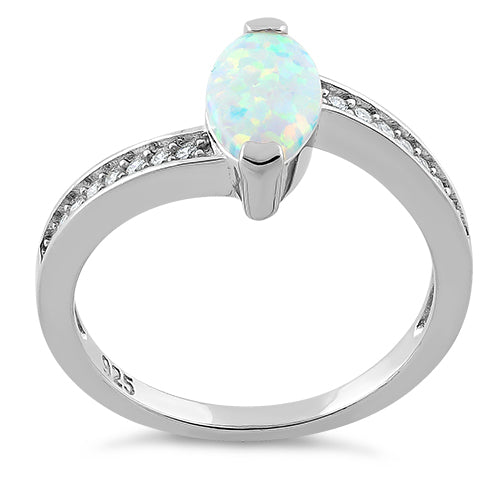 Sterling Silver Stylish White Lab Opal Marquise Cut & Clear CZ Ring