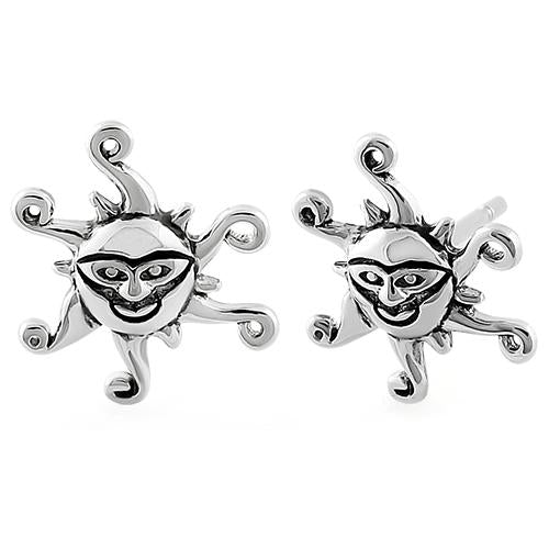 Sterling Silver Sun Smile Face Stud Earrings