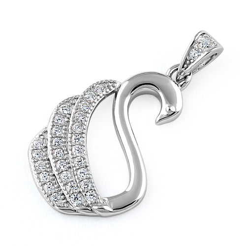 Sterling Silver Swan Clear CZ Pendant