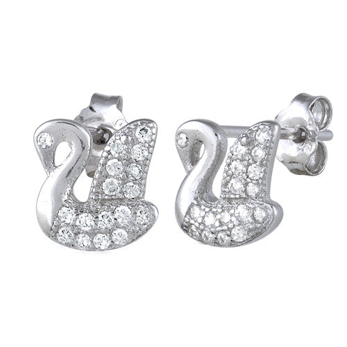 Sterling Silver Swan CZ Earrings