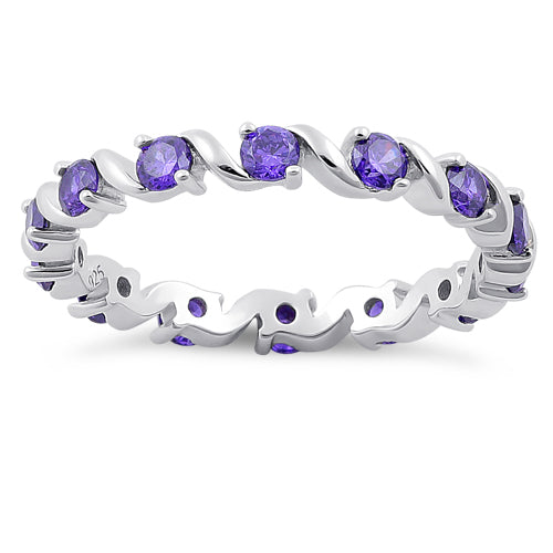 Sterling Silver Swirl Amethyst Eternity CZ Ring