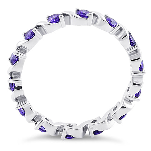 Sterling Silver Swirl Amethyst Eternity CZ Ring