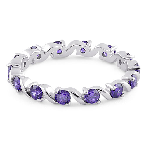 Sterling Silver Swirl Amethyst Eternity CZ Ring