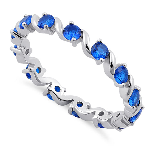 Sterling Silver Swirl Blue Spinel Eternity CZ Ring