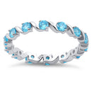 Sterling Silver Swirl Aqua Blue Topaz Eternity CZ Ring