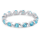 Sterling Silver Swirl Aqua Blue Topaz Eternity CZ Ring