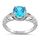 Sterling Silver Swirl Design Aqua and Clear CZ Ring