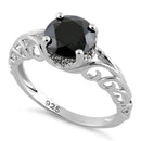 Sterling Silver Swirl Design Black and Clear CZ Ring