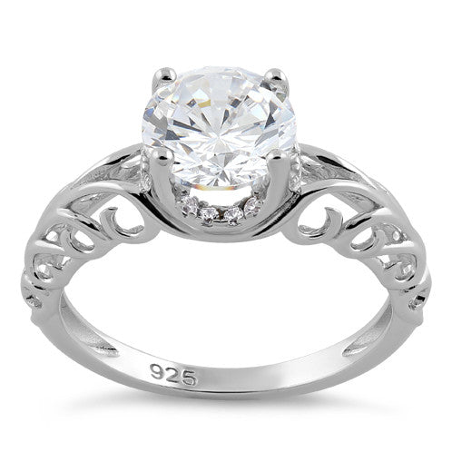 Sterling Silver Swirl Design Clear CZ Ring