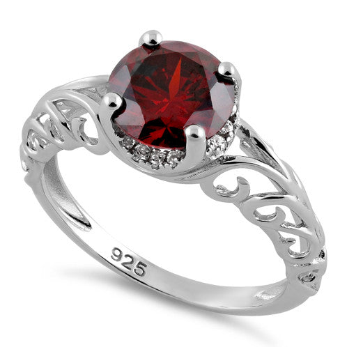 Sterling Silver Swirl Design Garnet and Clear CZ Ring