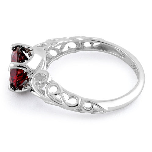 Sterling Silver Swirl Design Garnet and Clear CZ Ring