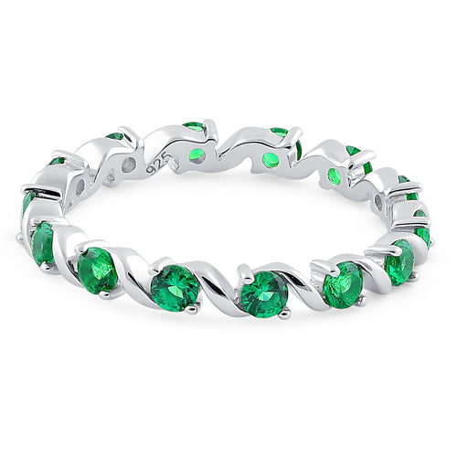 Sterling Silver Swirl Emerald  Eternity CZ Ring