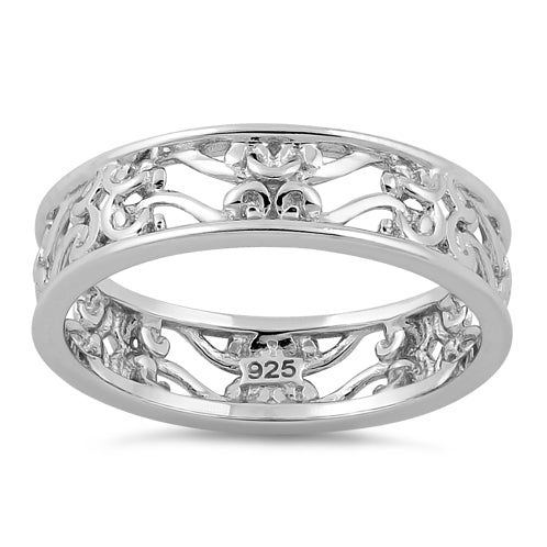 Sterling Silver Swirl Floral Band Ring