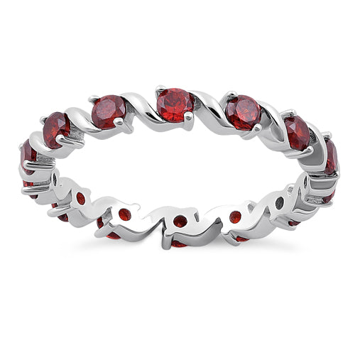 Sterling Silver Swirl Garnet Eternity CZ Ring