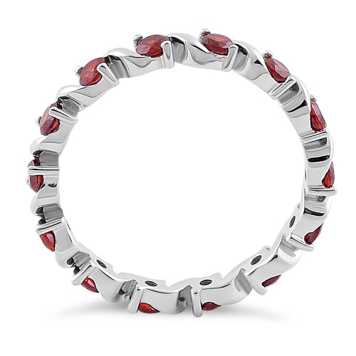 Sterling Silver Swirl Garnet Eternity CZ Ring