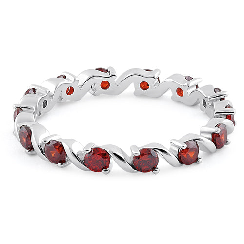 Sterling Silver Swirl Garnet Eternity CZ Ring