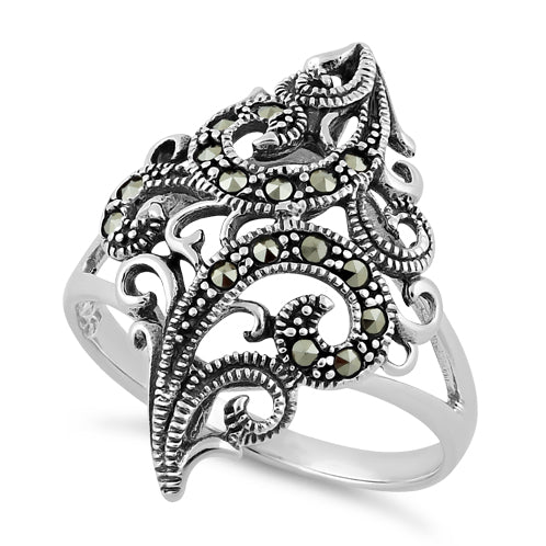 Sterling Silver Swirl Marcasite Ring