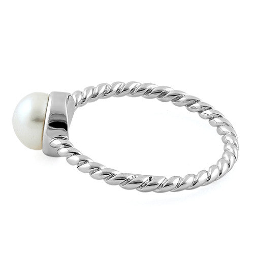 Sterling Silver Synthetic Pearl Rope Ring