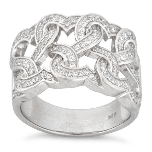 Sterling Silver Tangled Hearts Pave CZ Ring