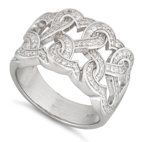 Sterling Silver Tangled Hearts Pave CZ Ring