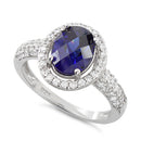 Sterling Silver Tanzanite Oval Halo CZ Ring