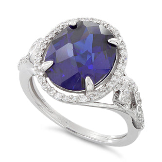 Sterling Silver Tanzanite Oval Halo Swirl CZ Ring