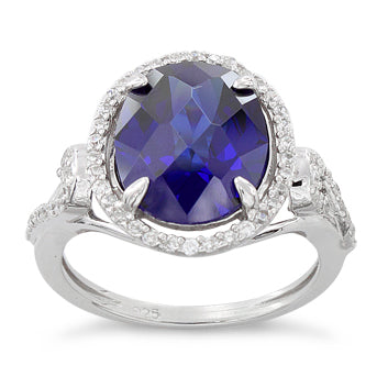 Sterling Silver Tanzanite Oval Halo Swirl CZ Ring