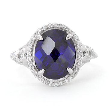 Sterling Silver Tanzanite Oval Halo Swirl CZ Ring