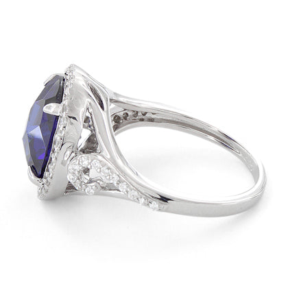 Sterling Silver Tanzanite Oval Halo Swirl CZ Ring