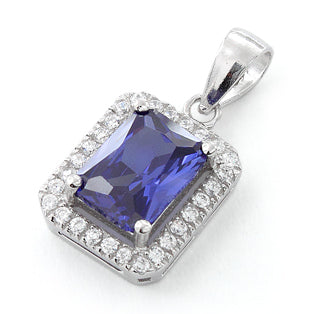 Sterling Silver Tanzanite Rectangular CZ Pendant