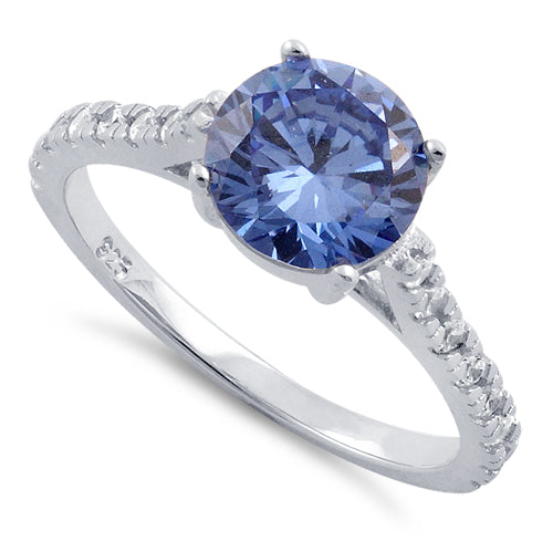 Sterling Silver Tanzanite Round Cut Engagement CZ Ring