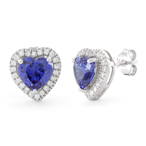 Sterling Silver Tanzanite Small Heart CZ Earrings