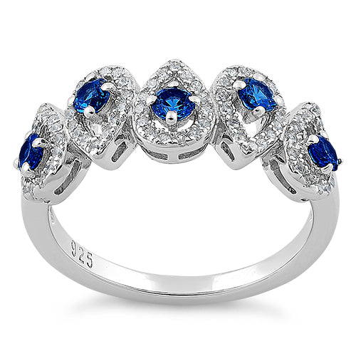 Sterling Silver Tear Drops Blue Spinel CZ Ring