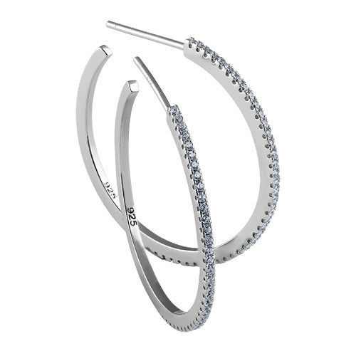 Sterling Silver Thin Elegant Clear CZ Earrings