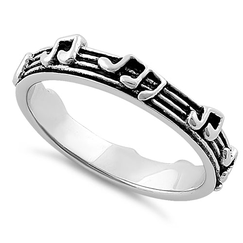 Sterling Silver Thin Music Notes Eternity Ring
