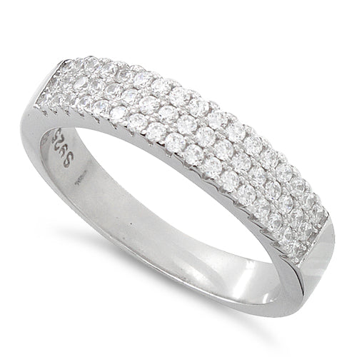 Sterling Silver Three Layer Pave CZ Ring