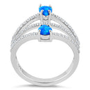 Sterling Silver Three Line Pear Blue Lab Opal Ring