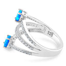 Sterling Silver Three Line Pear Blue Lab Opal Ring