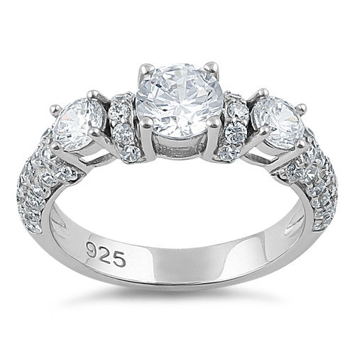Sterling Silver Three Round Clear CZ Ring